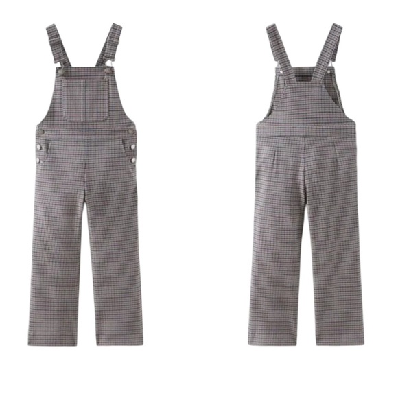 Zara Gray Houndstooth Overall Girls Size 10 140cm - Picture 1 of 6
